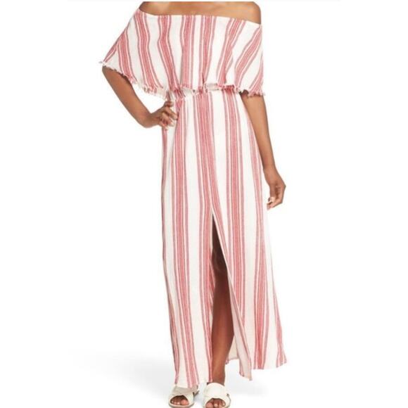Elan Dress Womens 3X Red White Striped Off Shoulder Maxi Boho Summer Cotton - Picture 1 of 9